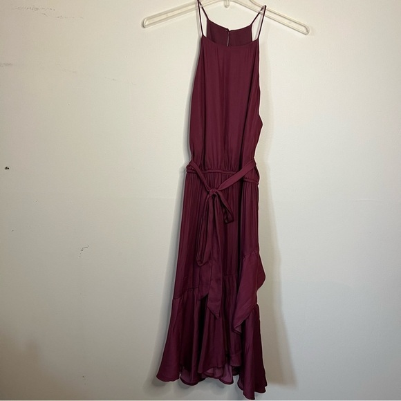 LOFT Garnet Red Flounce Midi Halter Dress Size Medium - Picture 4 of 16